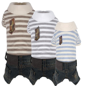 Puppy Angel Striped Polo with Jeans pants All-in-One Overall PA-OR169